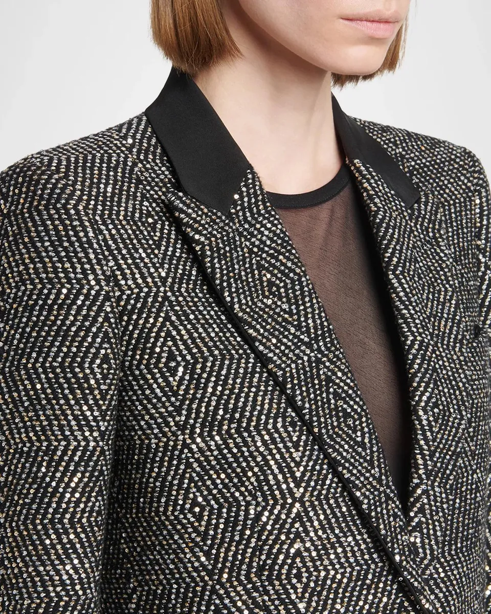 Tom Ford Sequined Wool Tweed Crop Single-Breasted Boyfriend Jacket | Thumbnail 5