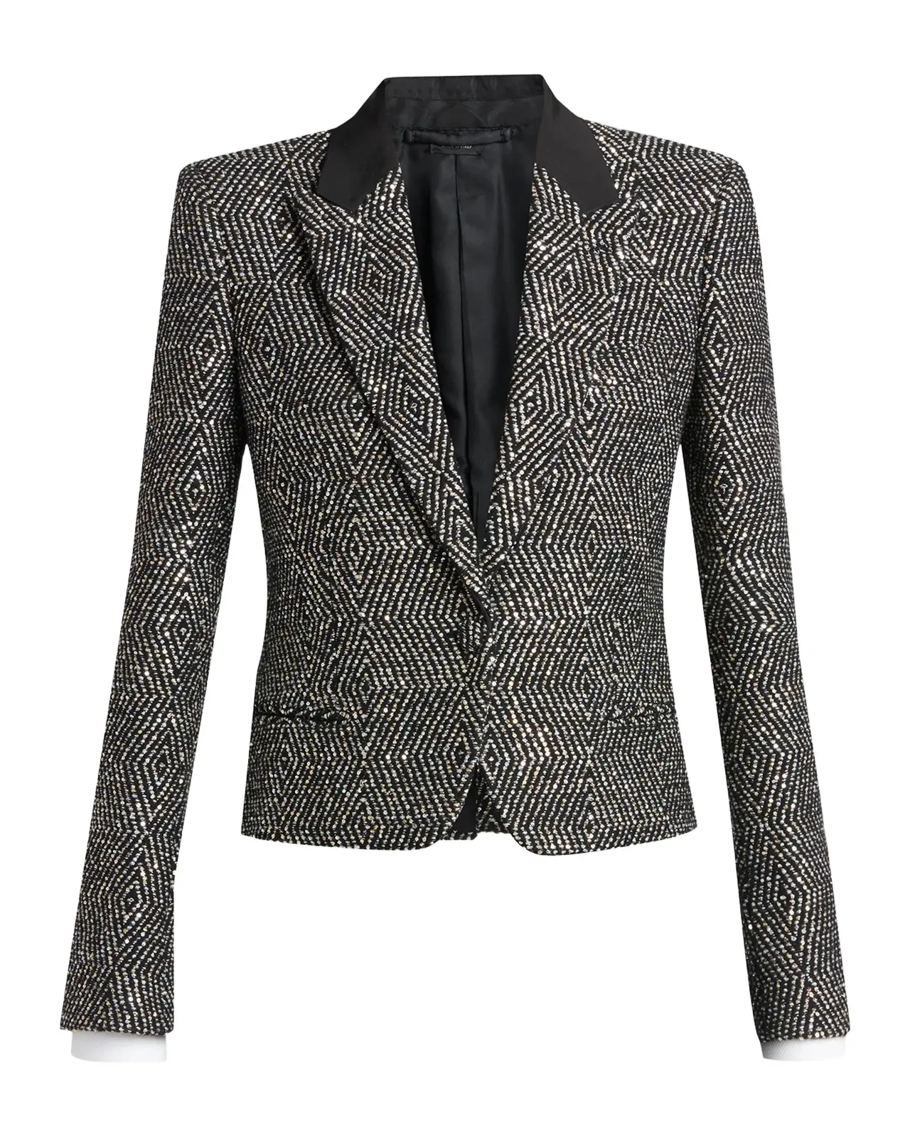 Sequined Wool Tweed Crop Single-Breasted Boyfriend Jacket Sequined Wool Tweed Crop Single-Breasted Boyfriend Jacket