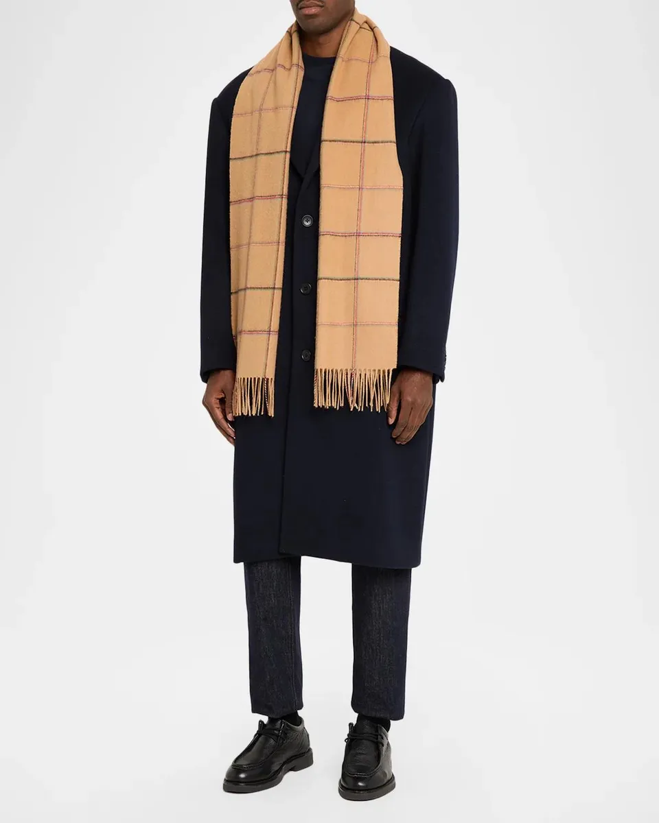 Paul Smith Men's Signature Stripe Windowpane Wool-Cashmere Scarf | Thumbnail 3 Paul Smith Men's Signature Stripe Windowpane Wool-Cashmere Scarf | Thumbnail 3