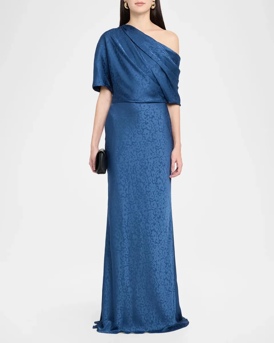 Amsale Fluid Jacquard Asymmetric Slouch Gown | Thumbnail 2 Amsale Fluid Jacquard Asymmetric Slouch Gown | Thumbnail 2