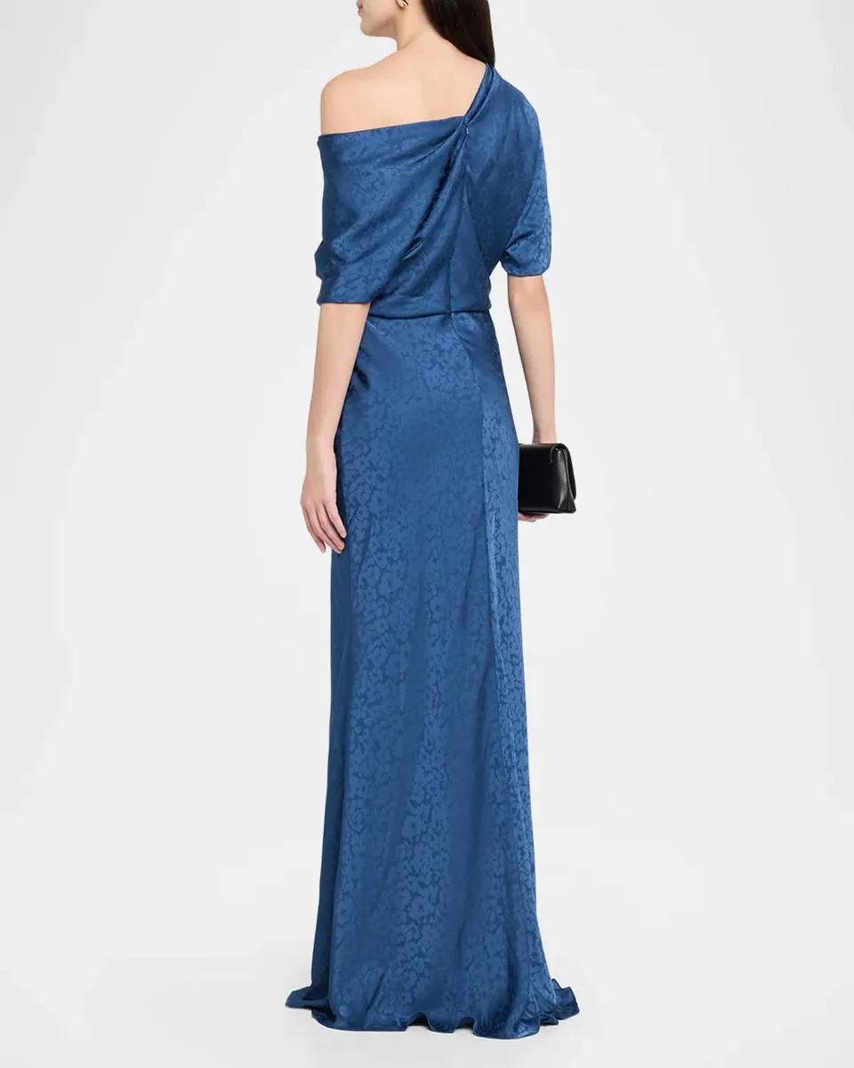 Amsale Fluid Jacquard Asymmetric Slouch Gown | Thumbnail 3 Amsale Fluid Jacquard Asymmetric Slouch Gown | Thumbnail 3
