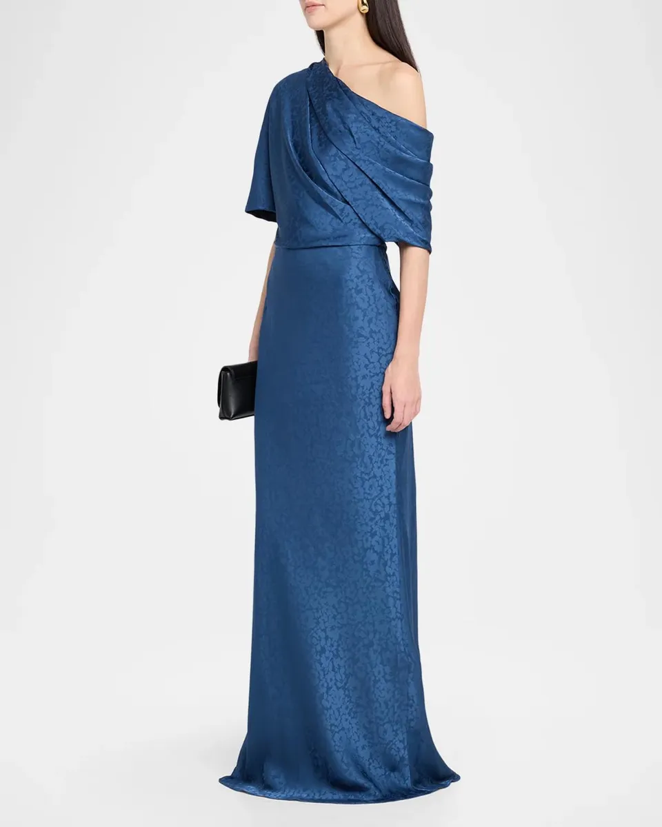 Amsale Fluid Jacquard Asymmetric Slouch Gown | Thumbnail 4 Amsale Fluid Jacquard Asymmetric Slouch Gown | Thumbnail 4