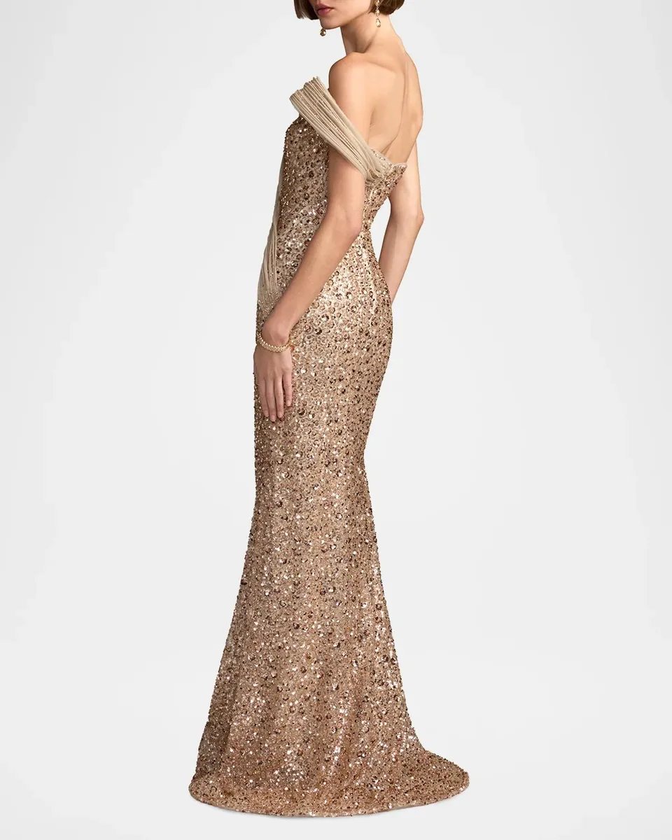 Mac Duggal Crystal-Embellished Sequined Asymmetric Gown | Thumbnail 3