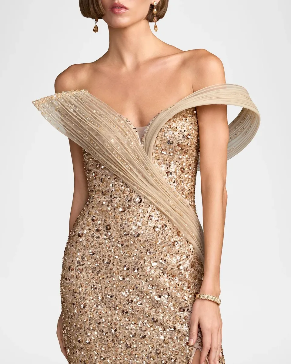 Mac Duggal Crystal-Embellished Sequined Asymmetric Gown | Thumbnail 4