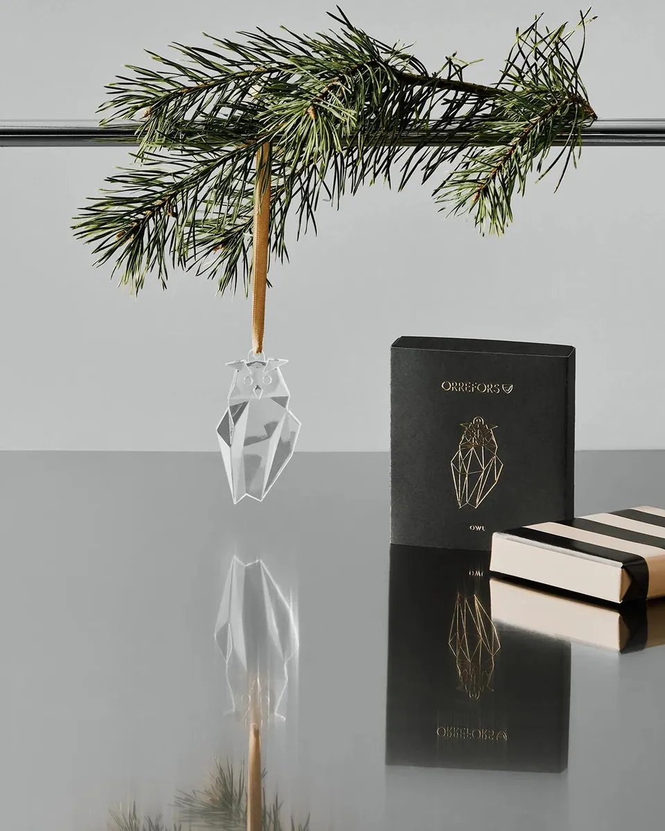 Orrefors Scandinavian Forest Owl Crystal & Glass Ornament | Thumbnail 3