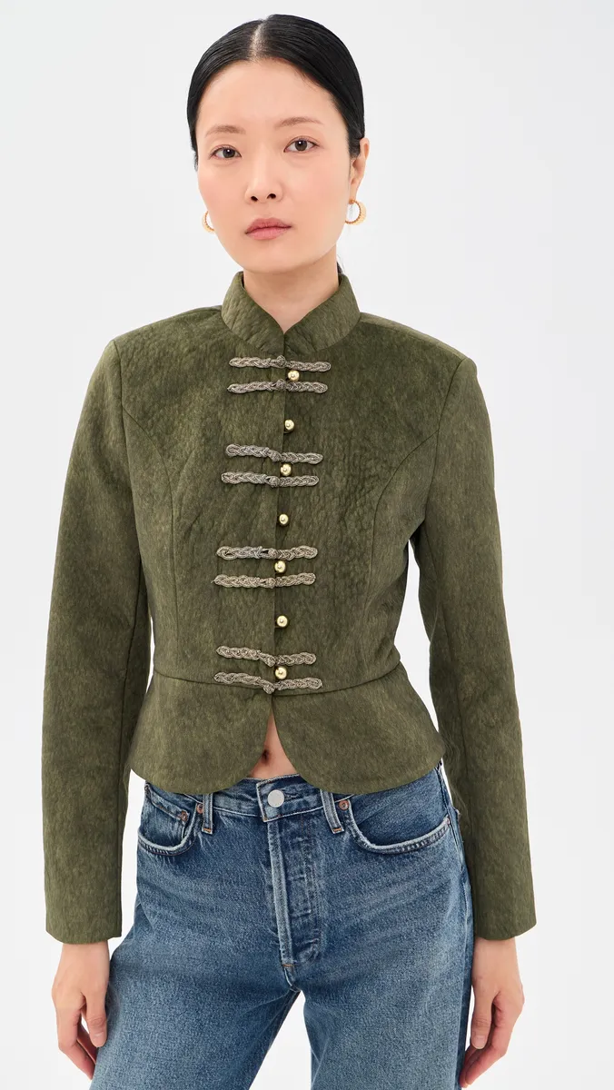 Avec Les Filles Textured Faux Suede Peplum Military Jacket | Thumbnail 2