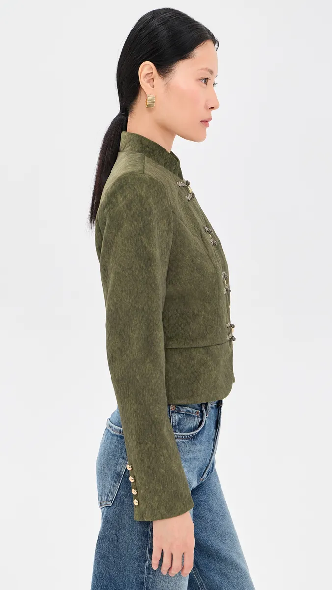 Avec Les Filles Textured Faux Suede Peplum Military Jacket | Thumbnail 4
