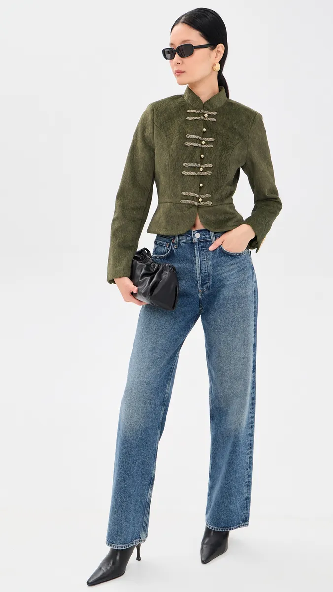 Avec Les Filles Textured Faux Suede Peplum Military Jacket | Thumbnail 5