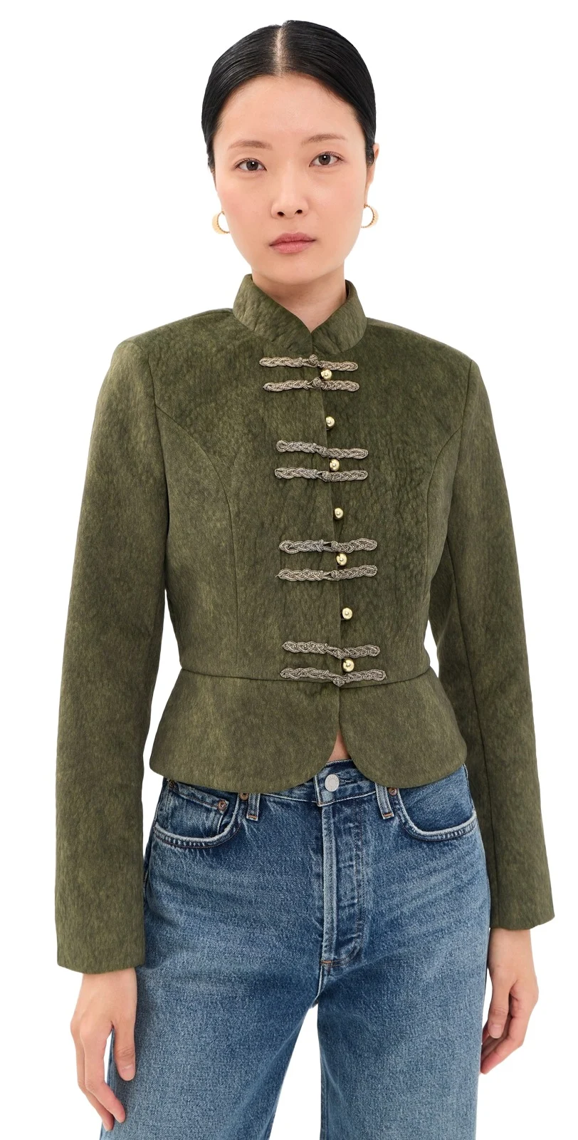 Textured Faux Suede Peplum Military Jacket Textured Faux Suede Peplum Military Jacket