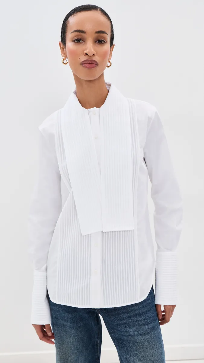 Brandon Maxwell Tuxedo Shirt With Neck Scarf White | Thumbnail 2 Brandon Maxwell Tuxedo Shirt With Neck Scarf White | Thumbnail 2