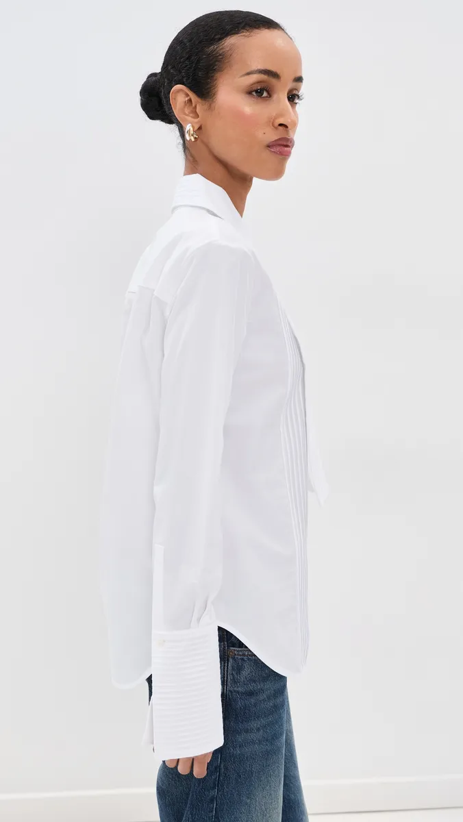Brandon Maxwell Tuxedo Shirt With Neck Scarf White | Thumbnail 4 Brandon Maxwell Tuxedo Shirt With Neck Scarf White | Thumbnail 4