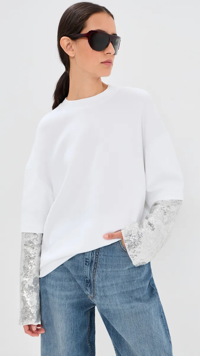 DARKPARK Troy Double Sleeve Tee with Pailettes White/Silver | Thumbnail 2 DARKPARK Troy Double Sleeve Tee with Pailettes White/Silver | Thumbnail 2