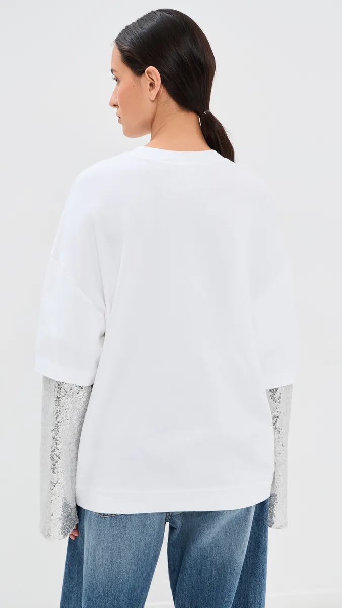 DARKPARK Troy Double Sleeve Tee with Pailettes White/Silver | Thumbnail 3 DARKPARK Troy Double Sleeve Tee with Pailettes White/Silver | Thumbnail 3