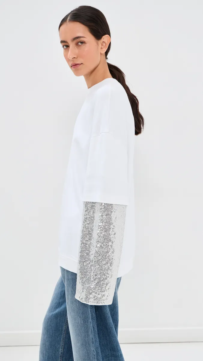 DARKPARK Troy Double Sleeve Tee with Pailettes White/Silver | Thumbnail 4 DARKPARK Troy Double Sleeve Tee with Pailettes White/Silver | Thumbnail 4