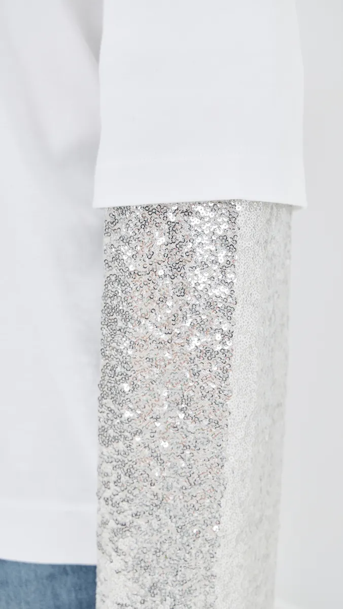 DARKPARK Troy Double Sleeve Tee with Pailettes White/Silver | Thumbnail 6 DARKPARK Troy Double Sleeve Tee with Pailettes White/Silver | Thumbnail 6
