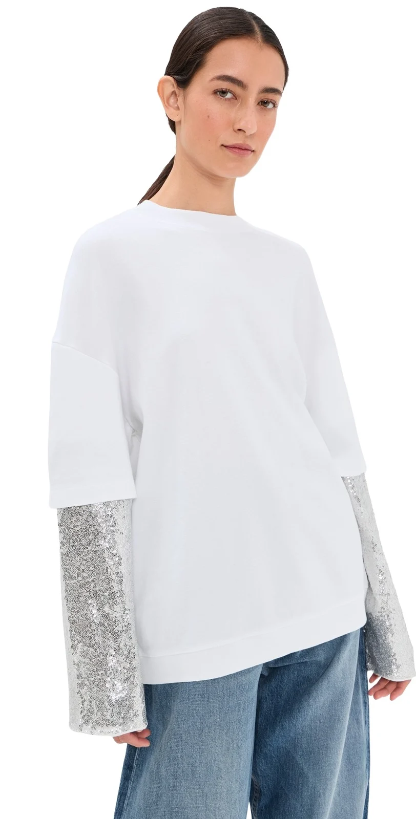 DARKPARK Troy Double Sleeve Tee with Pailettes White/Silver
