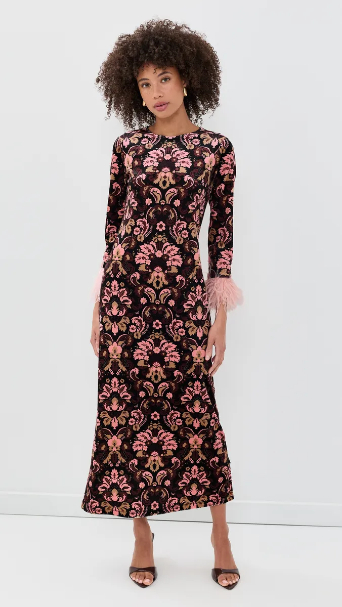 Cara Cara Dayna Velvet Feather Trim Dress | Thumbnail 2 Cara Cara Dayna Velvet Feather Trim Dress | Thumbnail 2