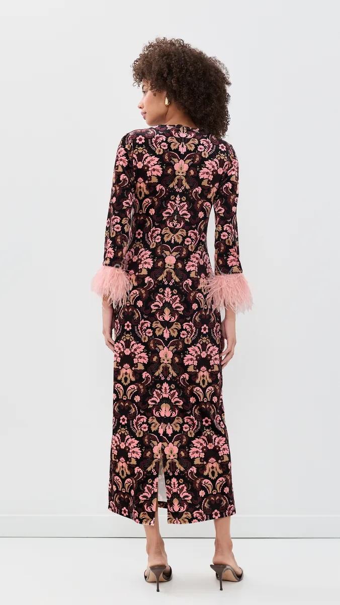 Cara Cara Dayna Velvet Feather Trim Dress | Thumbnail 3 Cara Cara Dayna Velvet Feather Trim Dress | Thumbnail 3
