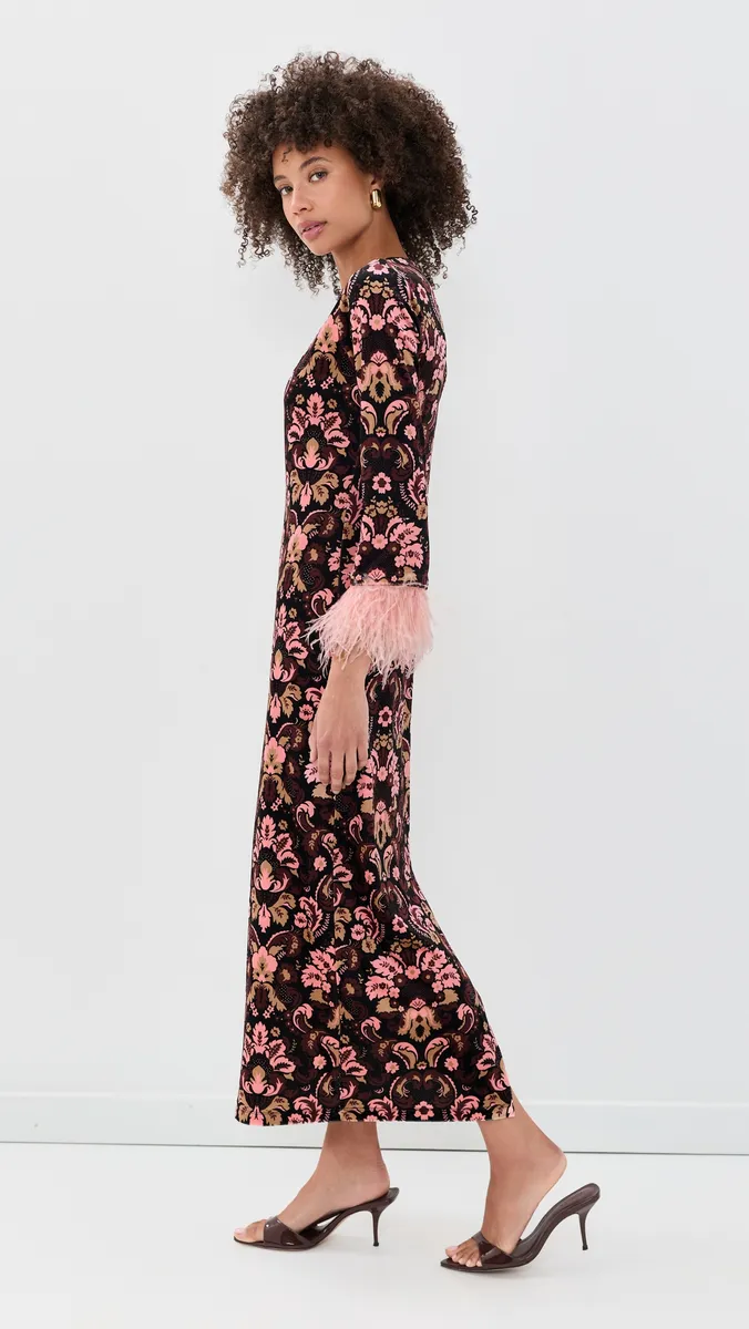 Cara Cara Dayna Velvet Feather Trim Dress | Thumbnail 4 Cara Cara Dayna Velvet Feather Trim Dress | Thumbnail 4