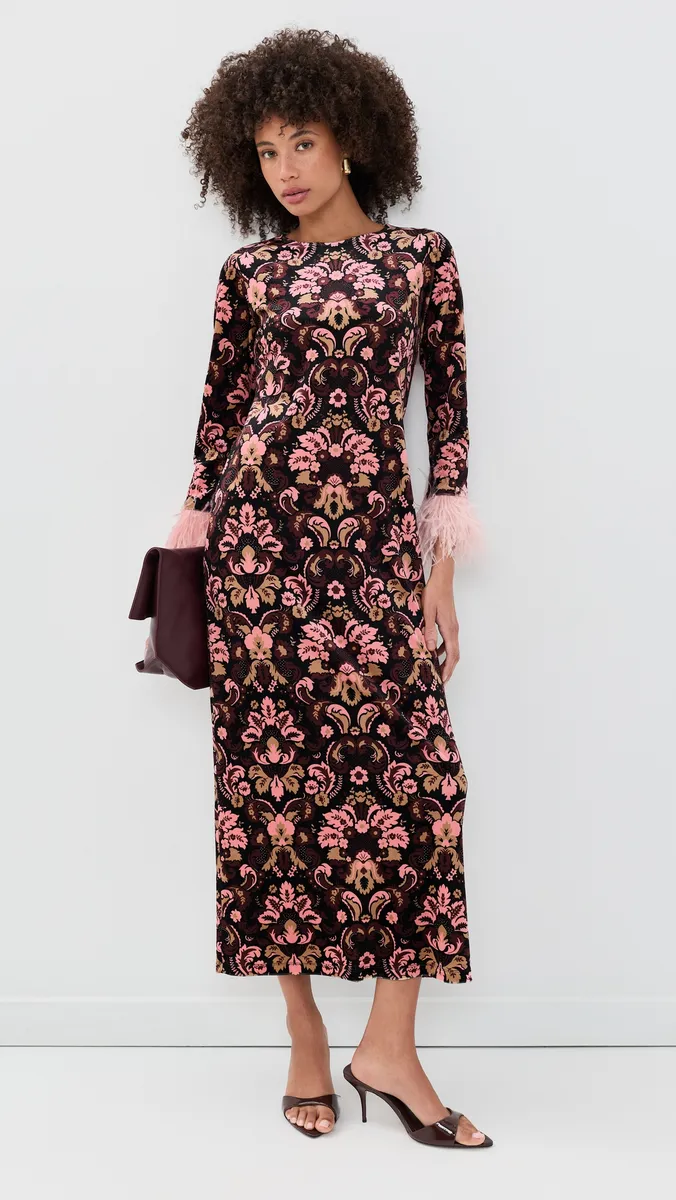Cara Cara Dayna Velvet Feather Trim Dress | Thumbnail 5 Cara Cara Dayna Velvet Feather Trim Dress | Thumbnail 5