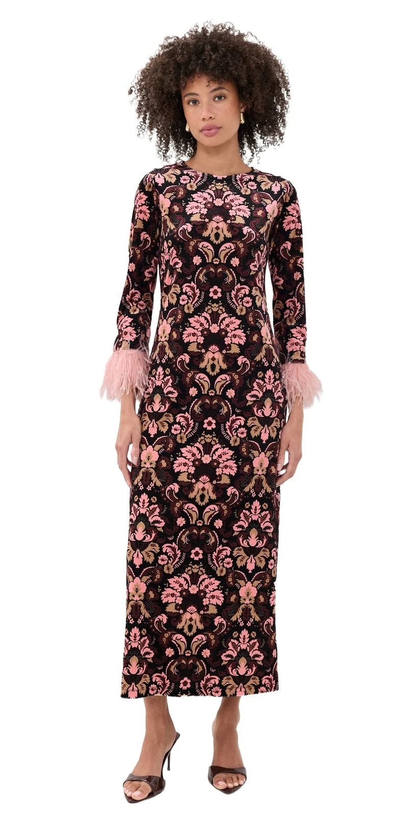 Cara Cara Dayna Velvet Feather Trim Dress