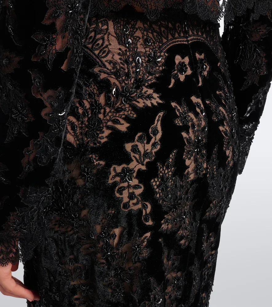 Costarellos Latta embellished velvet and lace maxi skirt | Thumbnail 2
