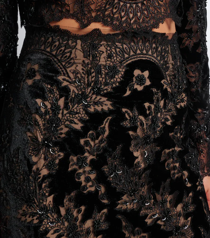 Costarellos Latta embellished velvet and lace maxi skirt | Thumbnail 3