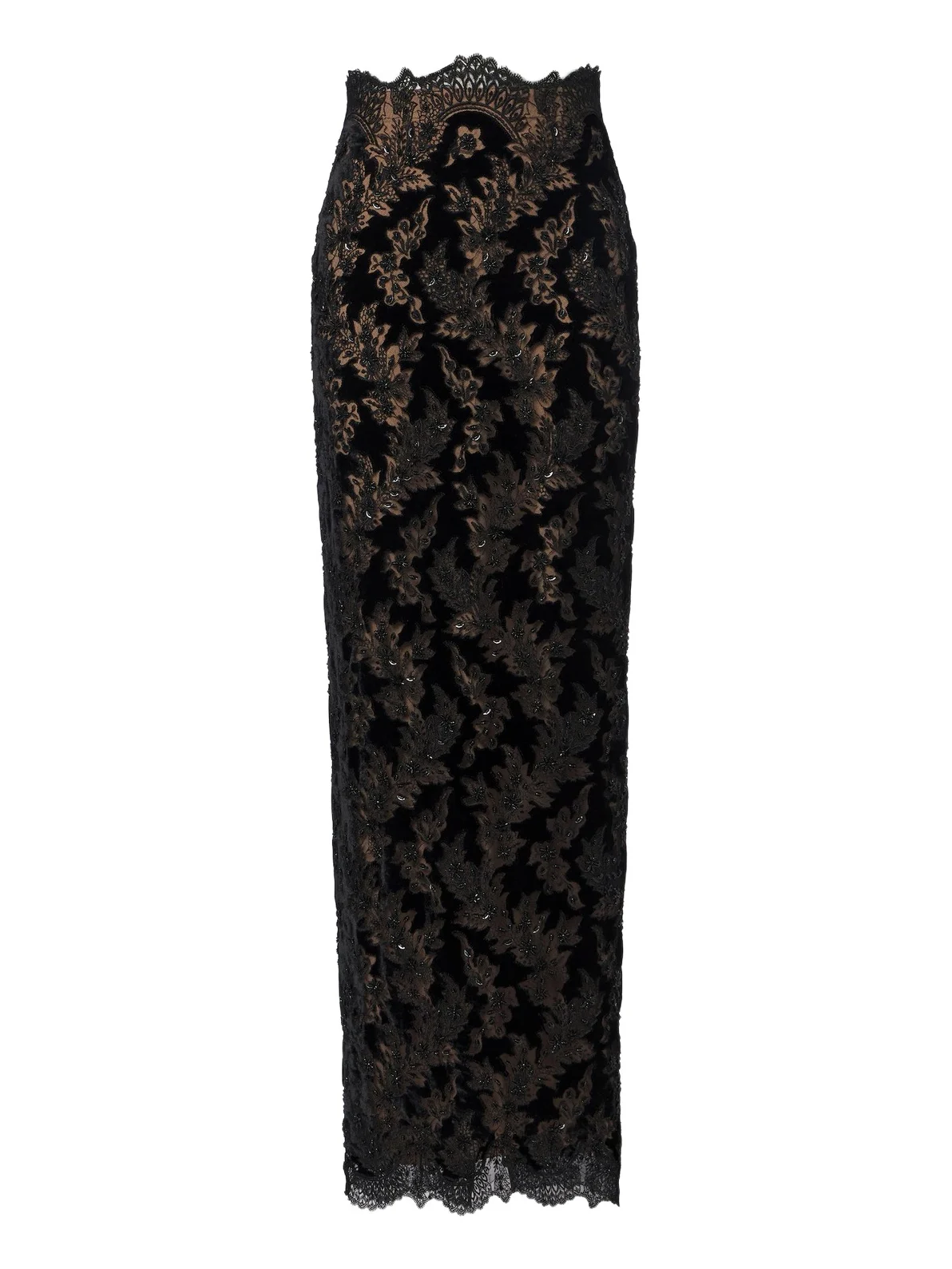 Costarellos Latta embellished velvet and lace maxi skirt