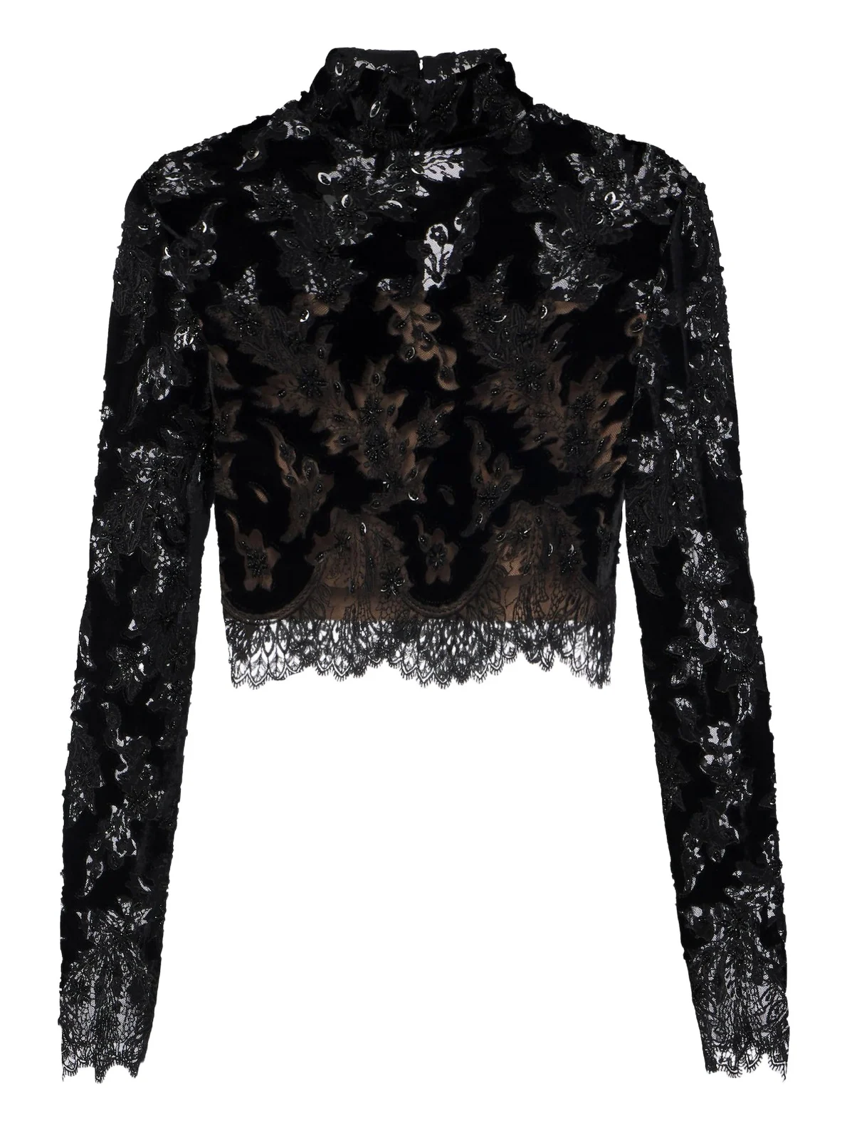 Isaline embellished velvet and lace crop top Isaline embellished velvet and lace crop top