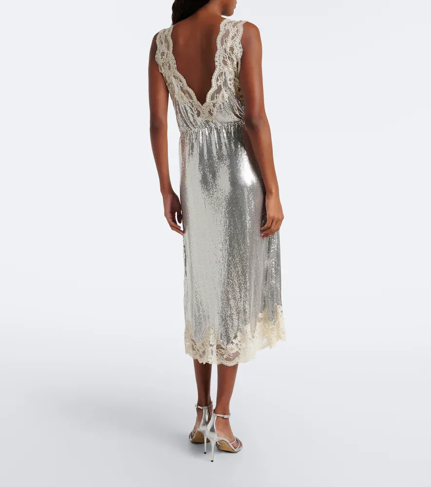 Rabanne Lace-trimmed chainmail midi dress | Thumbnail 2 Rabanne Lace-trimmed chainmail midi dress | Thumbnail 2