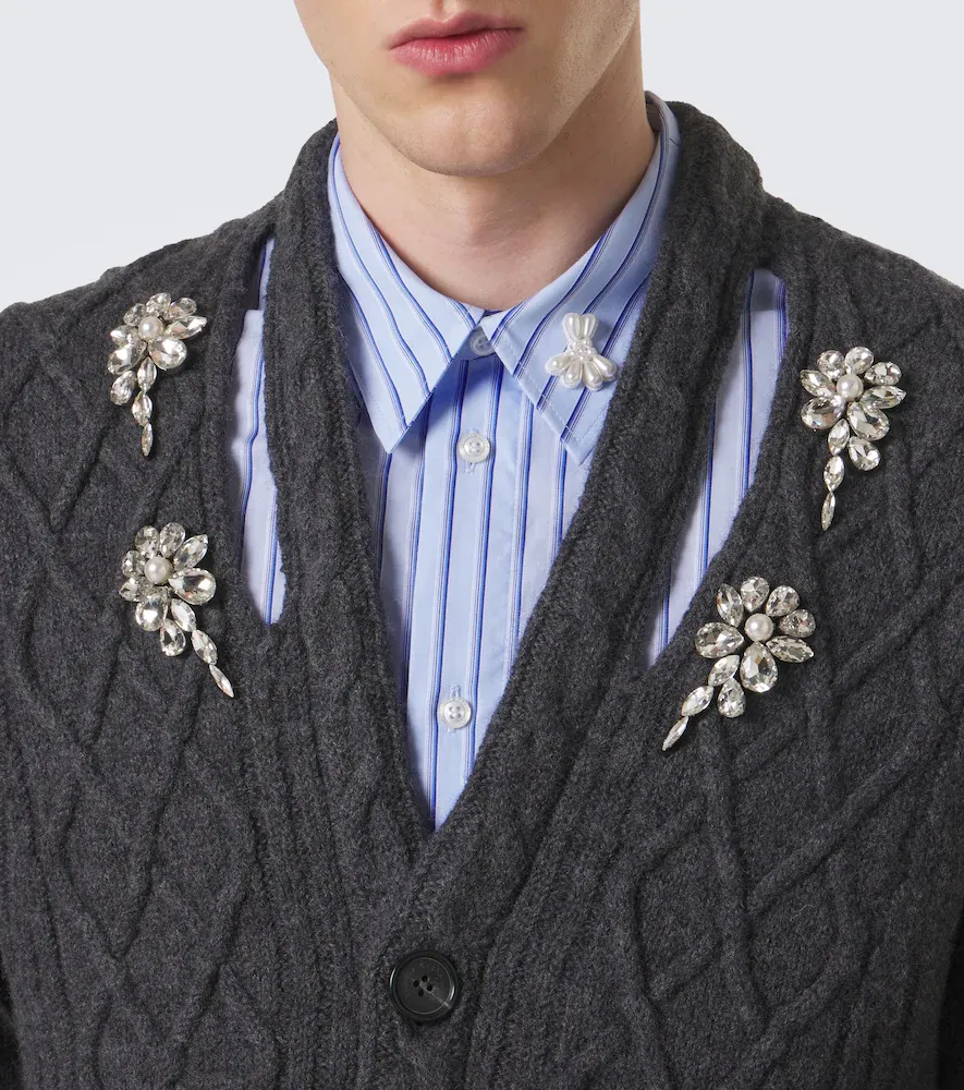 Simone Rocha Cable-knit embellished virgin wool cardigan | Thumbnail 3