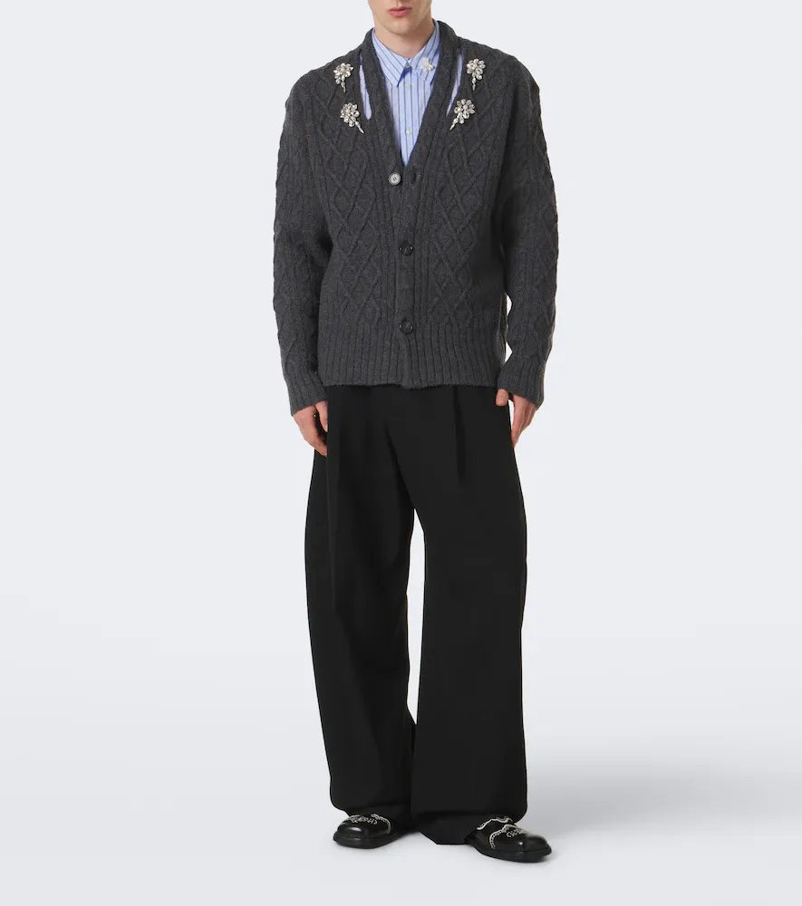 Simone Rocha Cable-knit embellished virgin wool cardigan | Thumbnail 4