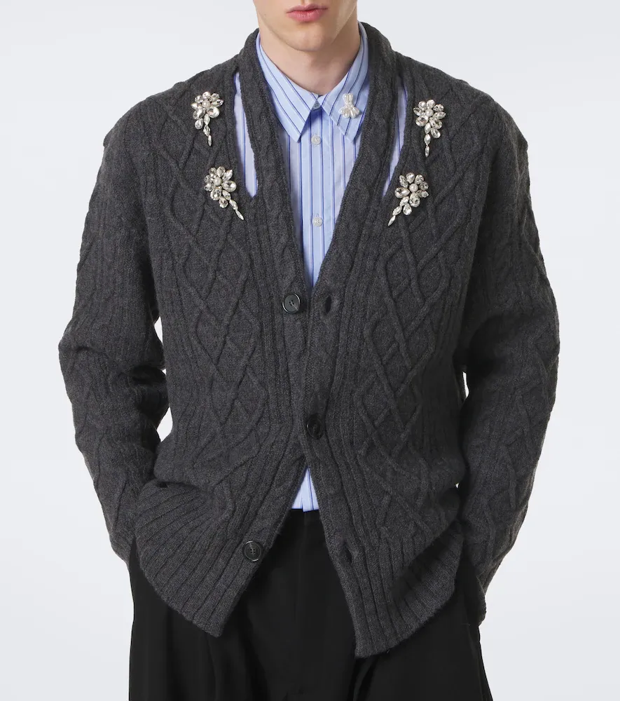 Simone Rocha Cable-knit embellished virgin wool cardigan | Thumbnail 5