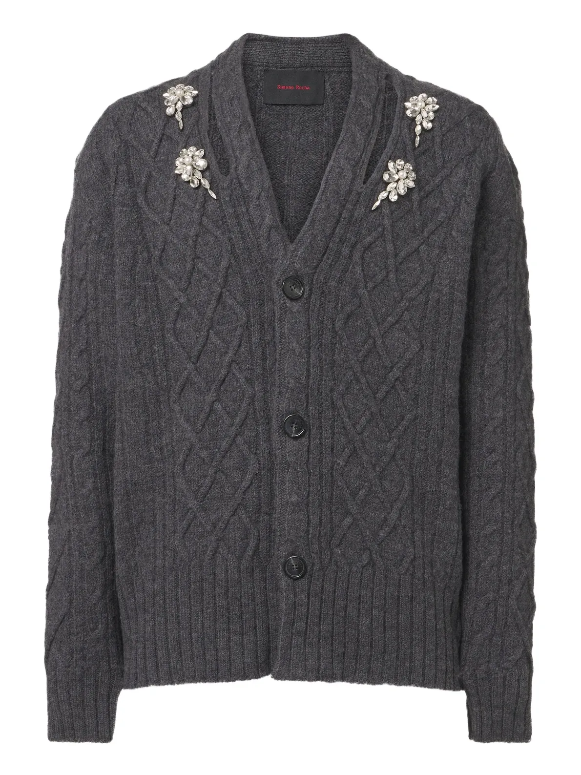 Simone Rocha Cable-knit embellished virgin wool cardigan