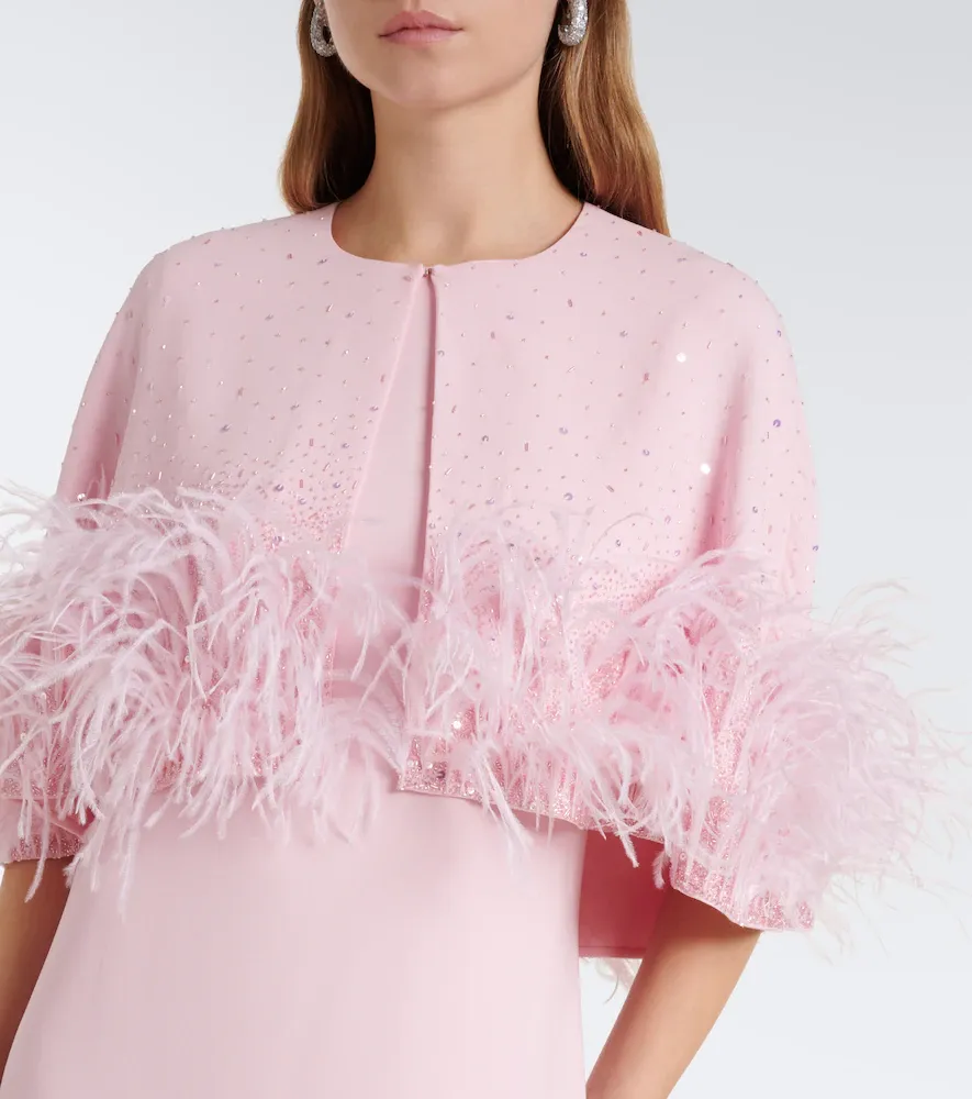 Oscar de la Renta Embellished caped silk-blend georgette gown | Thumbnail 2