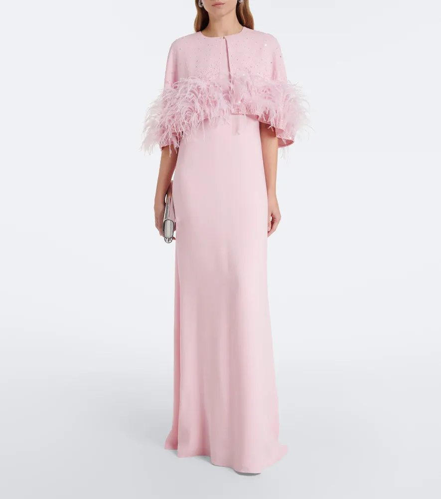 Oscar de la Renta Embellished caped silk-blend georgette gown | Thumbnail 4