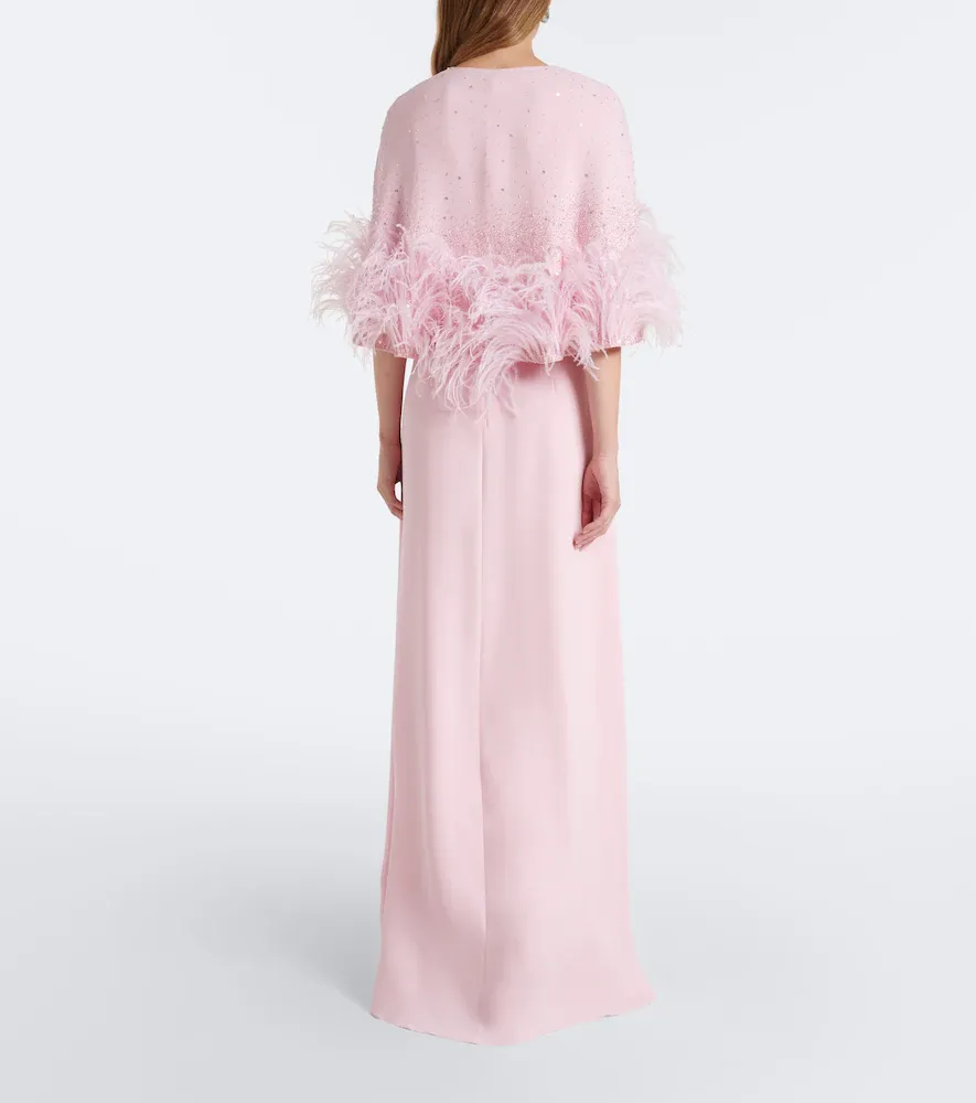 Oscar de la Renta Embellished caped silk-blend georgette gown | Thumbnail 5