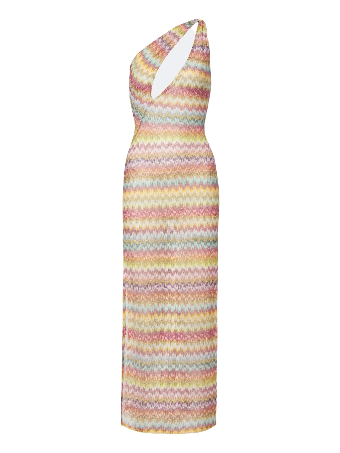 One-shoulder lamé maxi dress