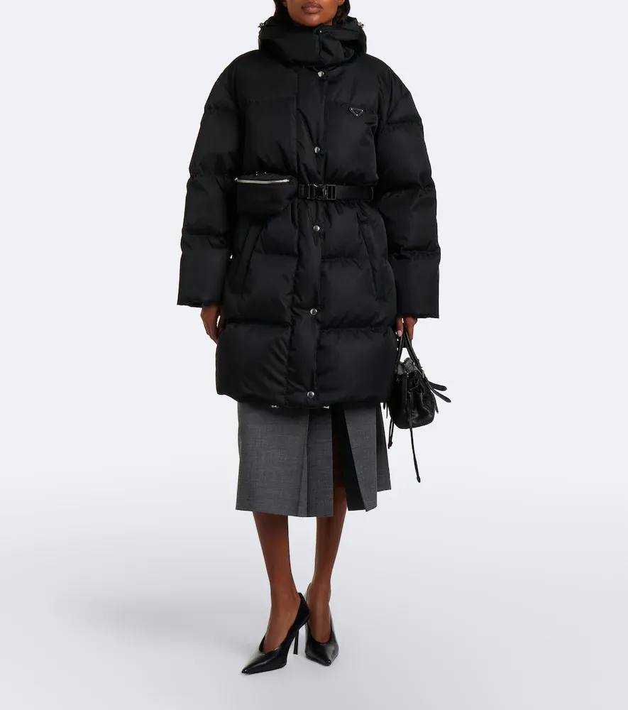 Prada Belted hooded Re-Nylon down coat | Thumbnail 2