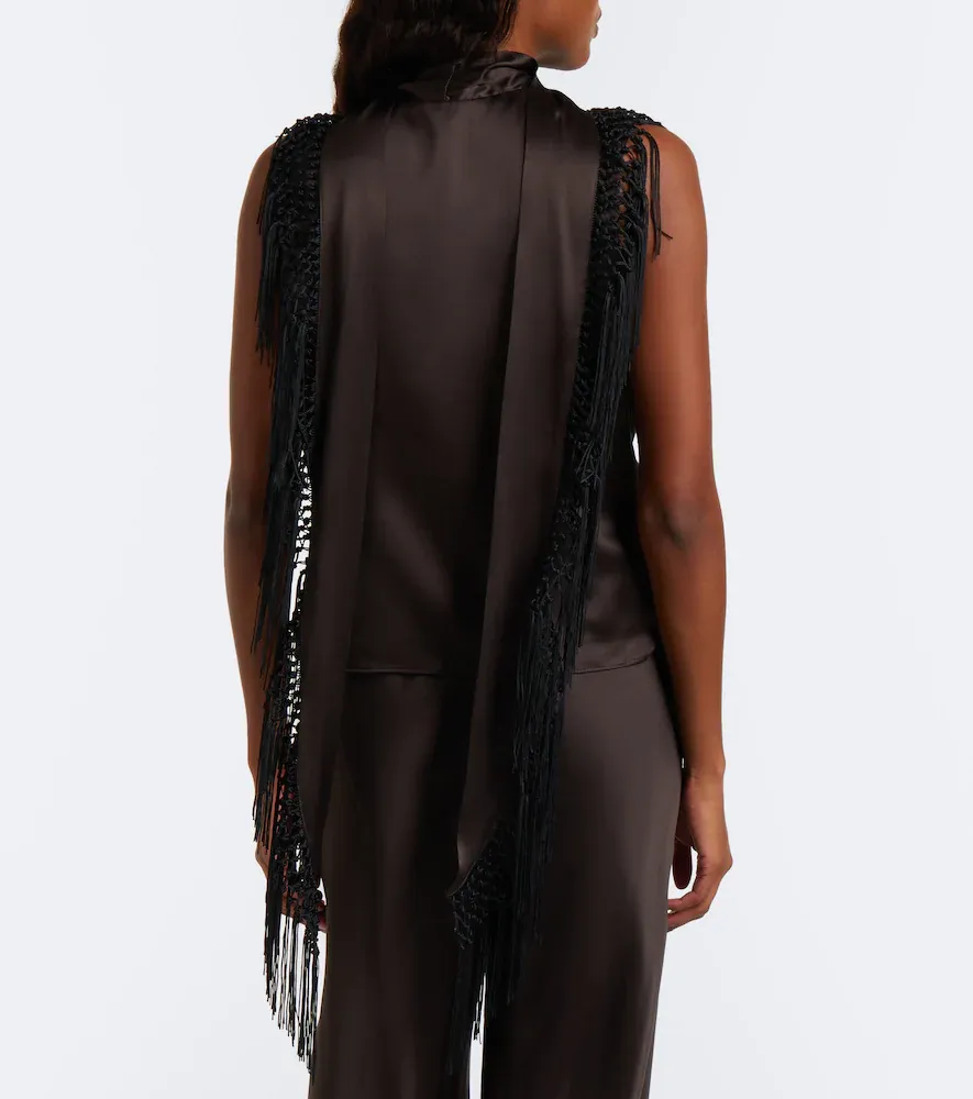 SIR. Lula fringed scarf-detail silk top | Thumbnail 2 SIR. Lula fringed scarf-detail silk top | Thumbnail 2