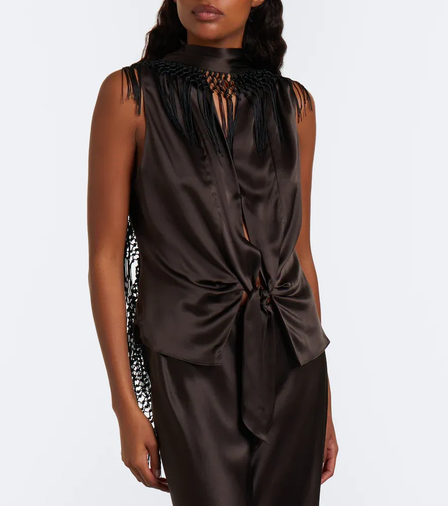 SIR. Lula fringed scarf-detail silk top | Thumbnail 3 SIR. Lula fringed scarf-detail silk top | Thumbnail 3