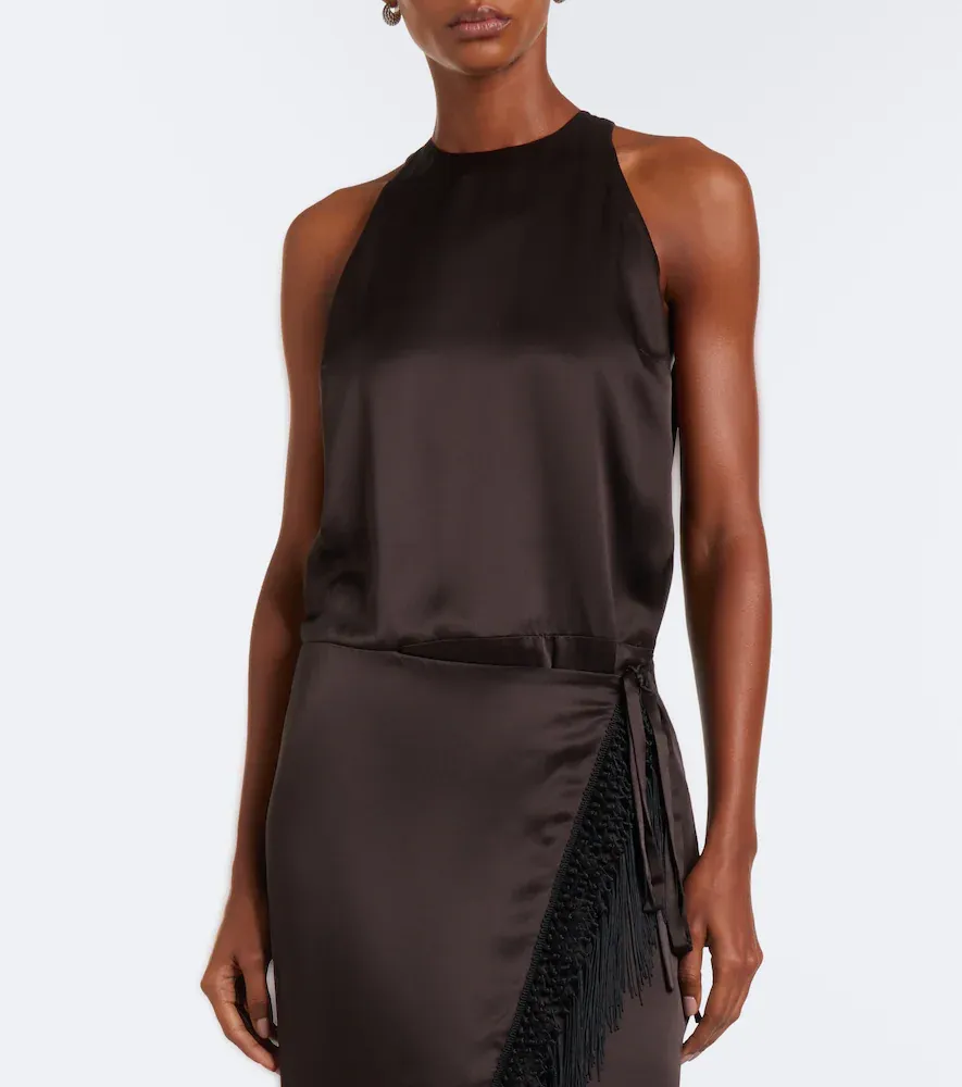 SIR. Lula fringed asymmetric silk maxi dress | Thumbnail 3 SIR. Lula fringed asymmetric silk maxi dress | Thumbnail 3