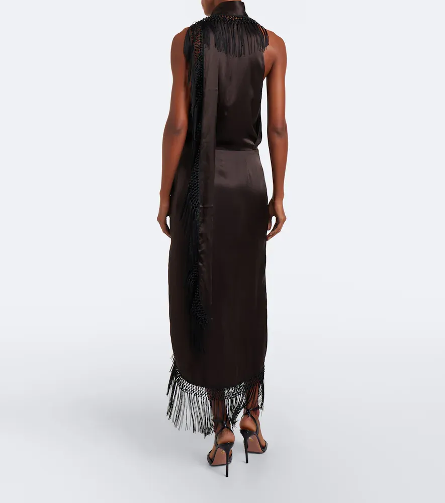 SIR. Lula fringed asymmetric silk maxi dress | Thumbnail 4 SIR. Lula fringed asymmetric silk maxi dress | Thumbnail 4