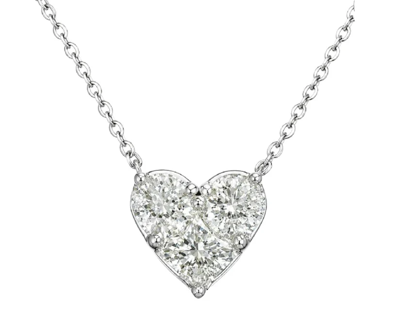 Wish Fine Jewelry 1.62ct Diamond 18K Gold Heart Pendant Chain Necklace