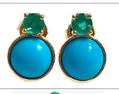 3.672ct Emerald Turquoise 18K Gold Stud Earrings 3.672ct Emerald Turquoise 18K Gold Stud Earrings