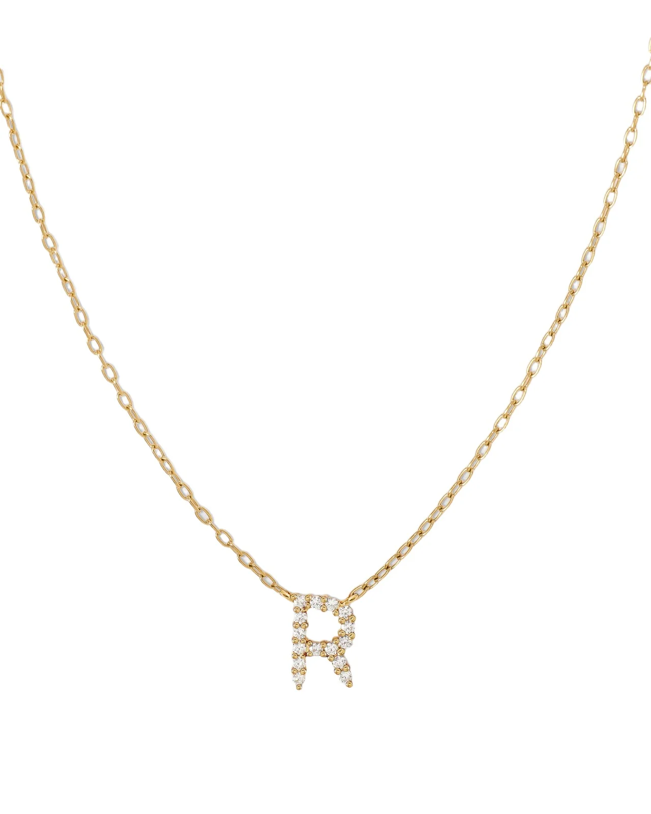 Small Floating Letter Pendant 14K Yellow Gold / R