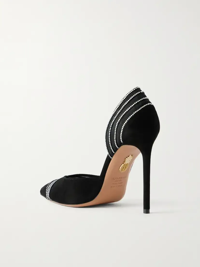 Aquazzura Dream Girl 105 Embellished Suede And Mesh Pumps - Black | Thumbnail 3 Aquazzura Dream Girl 105 Embellished Suede And Mesh Pumps - Black | Thumbnail 3