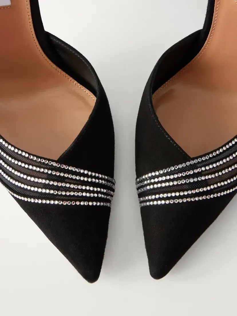 Aquazzura Dream Girl 105 Embellished Suede And Mesh Pumps - Black | Thumbnail 5 Aquazzura Dream Girl 105 Embellished Suede And Mesh Pumps - Black | Thumbnail 5