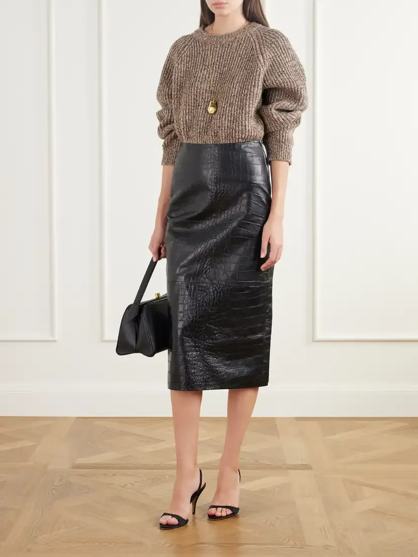 ARMA Meeka Paneled Croc-effect Leather Midi Skirt | Thumbnail 2 ARMA Meeka Paneled Croc-effect Leather Midi Skirt | Thumbnail 2