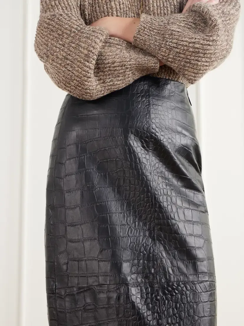 ARMA Meeka Paneled Croc-effect Leather Midi Skirt | Thumbnail 4 ARMA Meeka Paneled Croc-effect Leather Midi Skirt | Thumbnail 4
